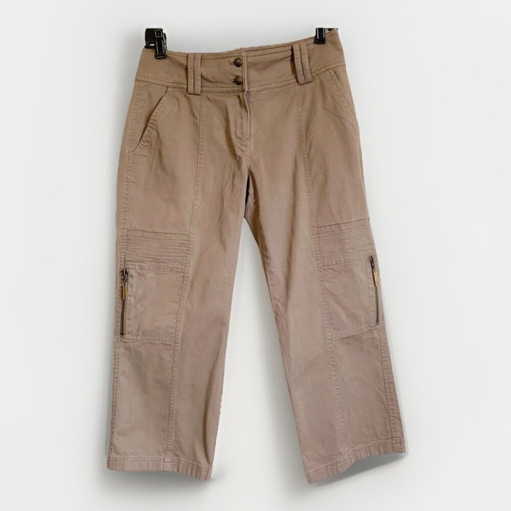 St. John Sport Women’s Cargo Capris SZ 4 Beige Wide Leg Old Money Casual Outdoor